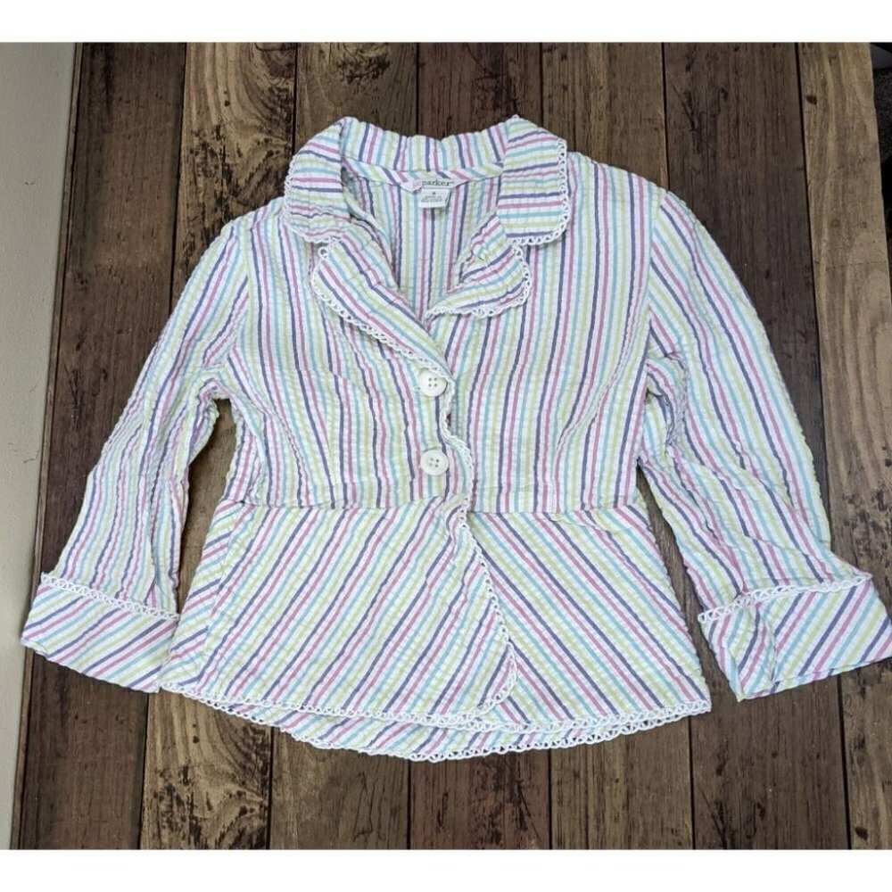 KC Parker Long Sleeve Seersucker Button Top Size 8